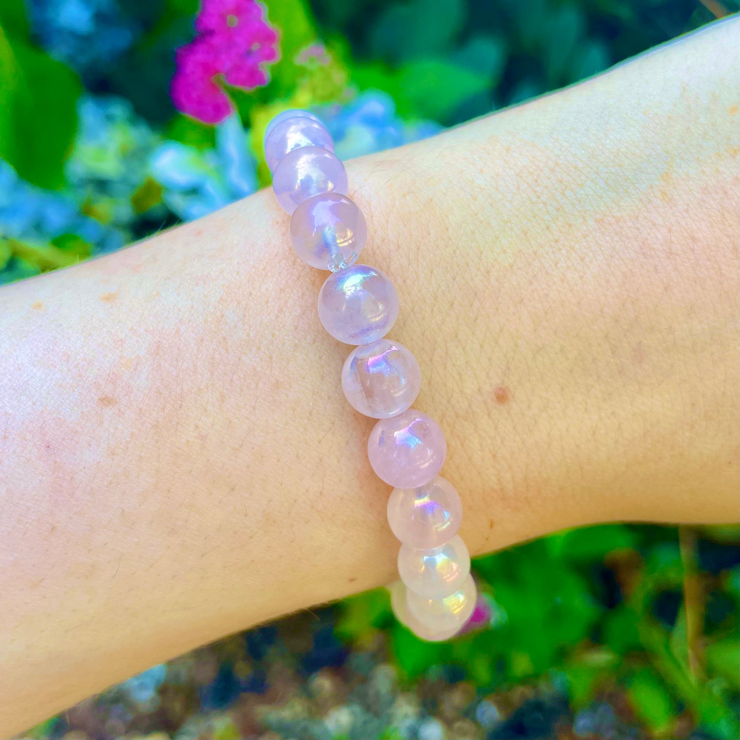 Rose Aura Quartz Beaded Bracelet 💗🔮🌈
