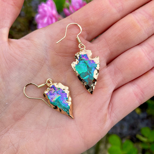 Aqua Aura Quartz Arrow Earrings