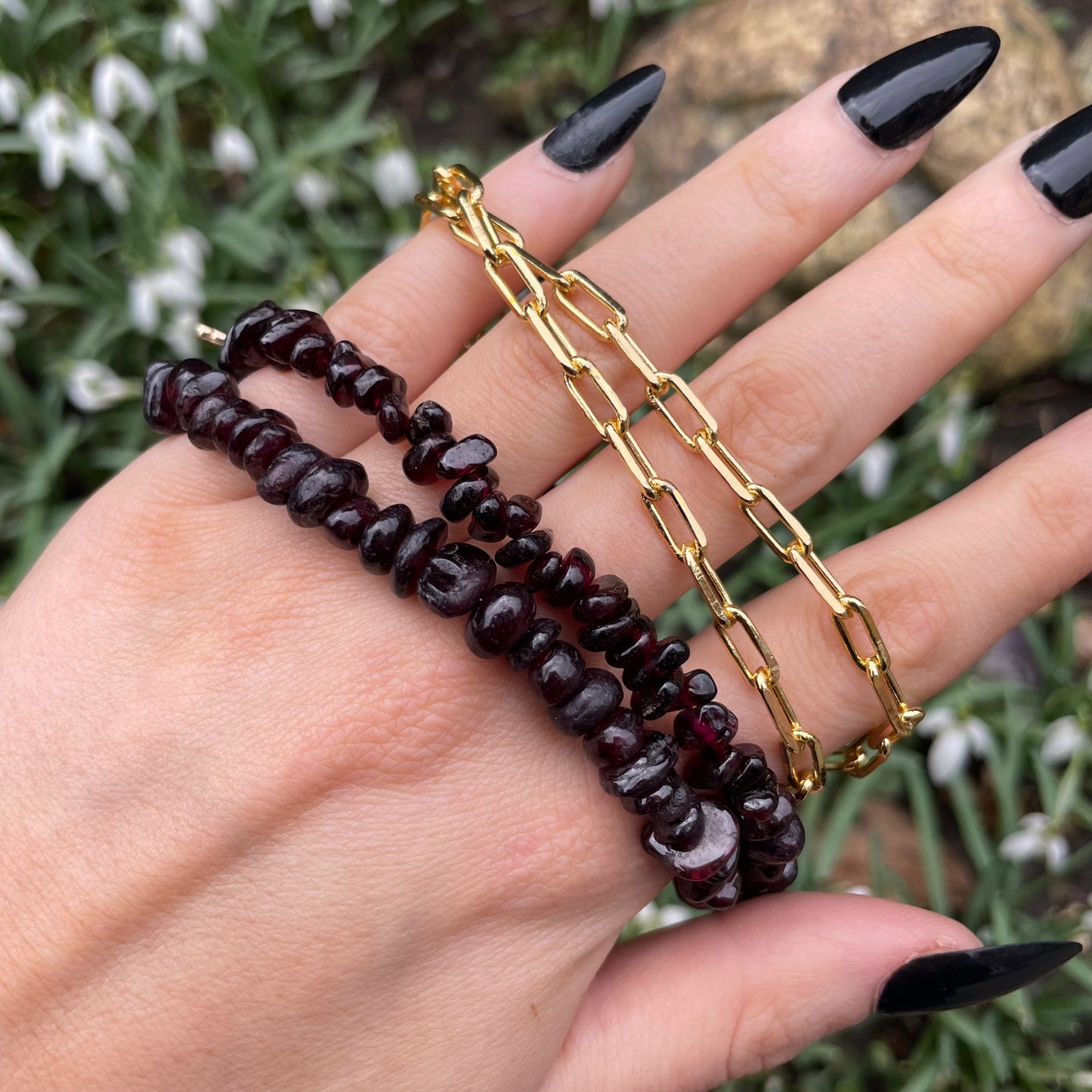 Red Garnet Chip Choker Necklace