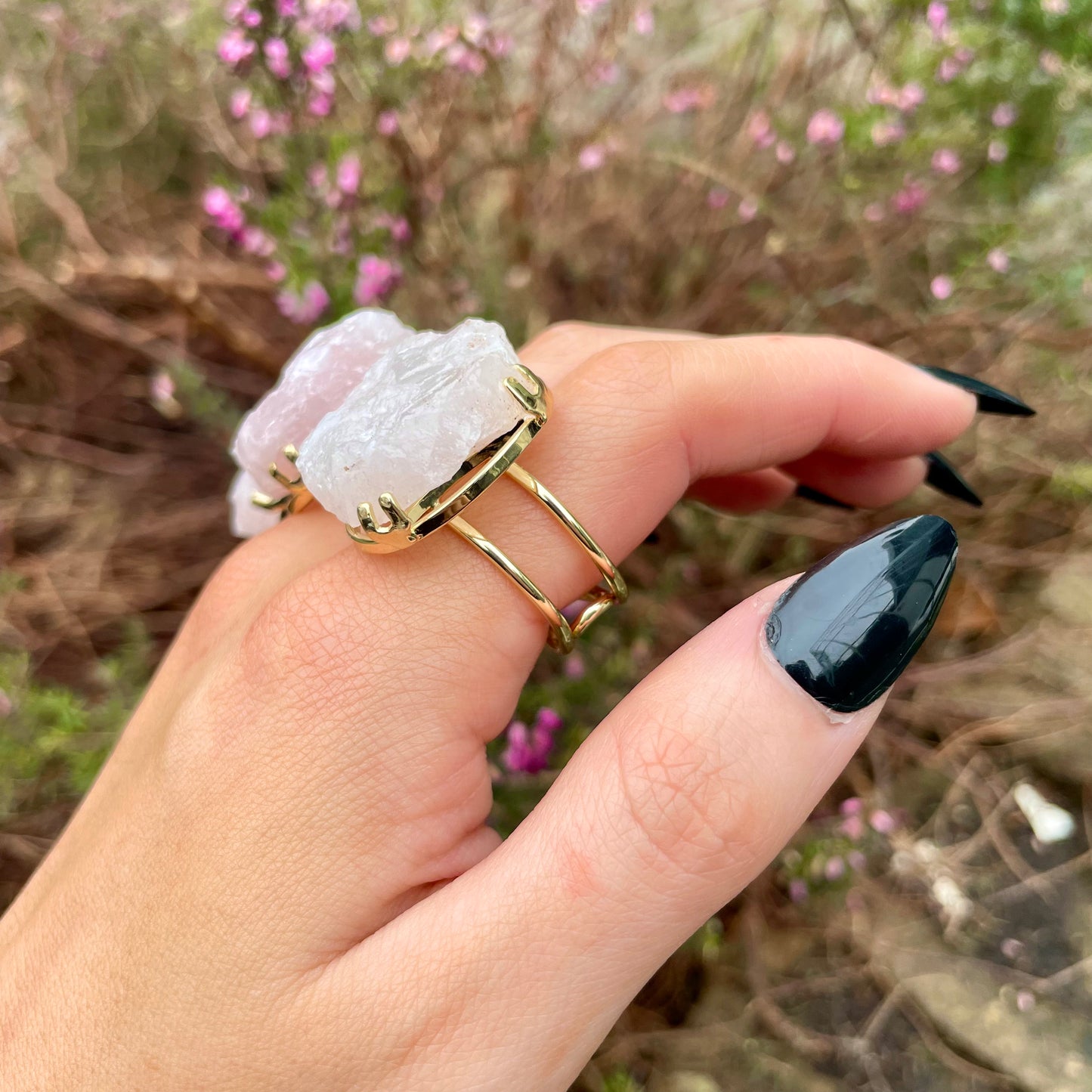 Rose Quartz Raw Statement Ring 🌸