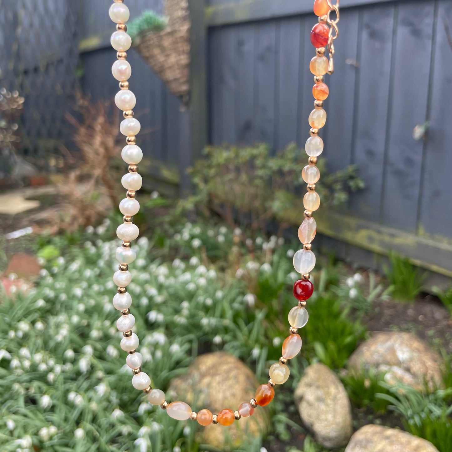 Carnelian and Pearl Choker Necklace