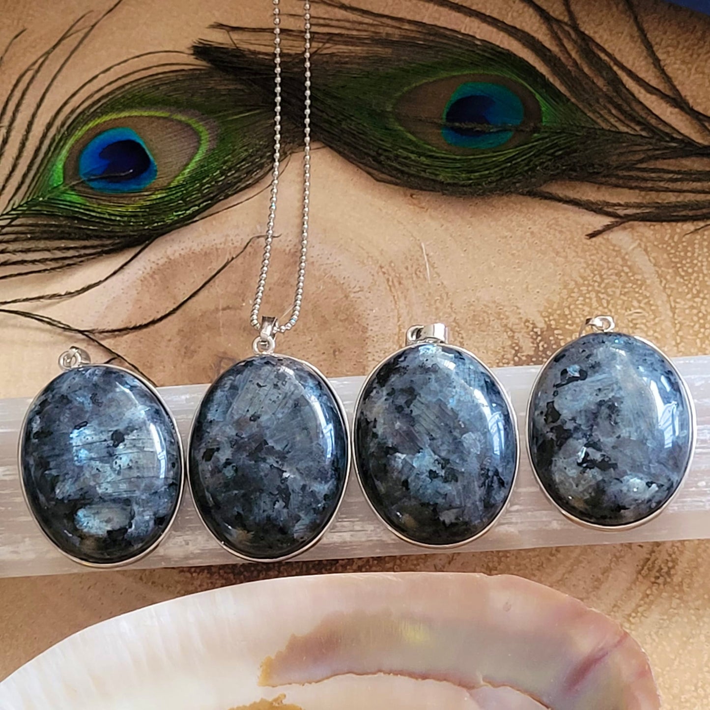 Black Moonstone Larvikite Oval Pendants