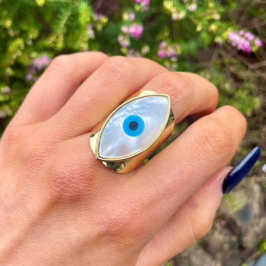 Pearl Evil Eye Cuff Ring 🐚🧿