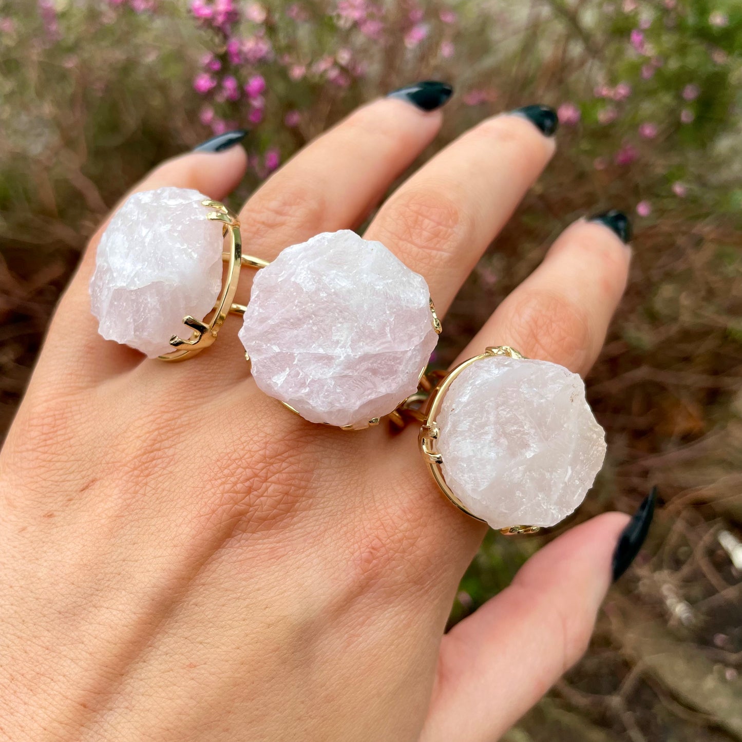 Rose Quartz Raw Statement Ring 🌸