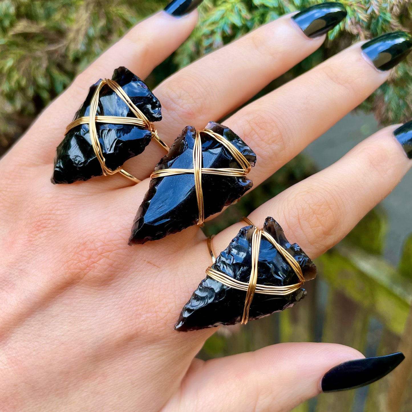 Black Obsidian Wire Wrapped Arrowhead Rings 🖤🌙✨