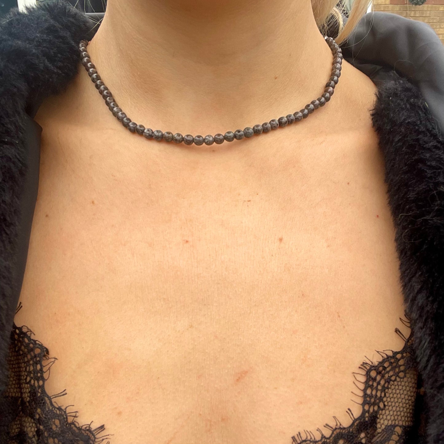 Brown Snowflake Obsidian Choker Necklace