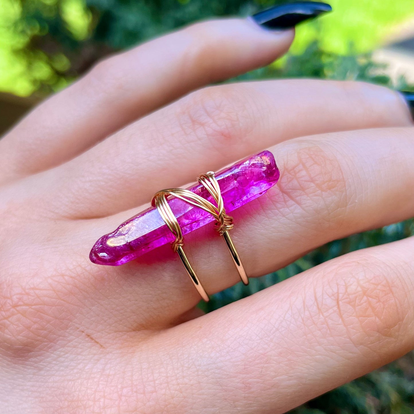 Rose Aura Quartz Wire Wrapped Rings 💗💍✨