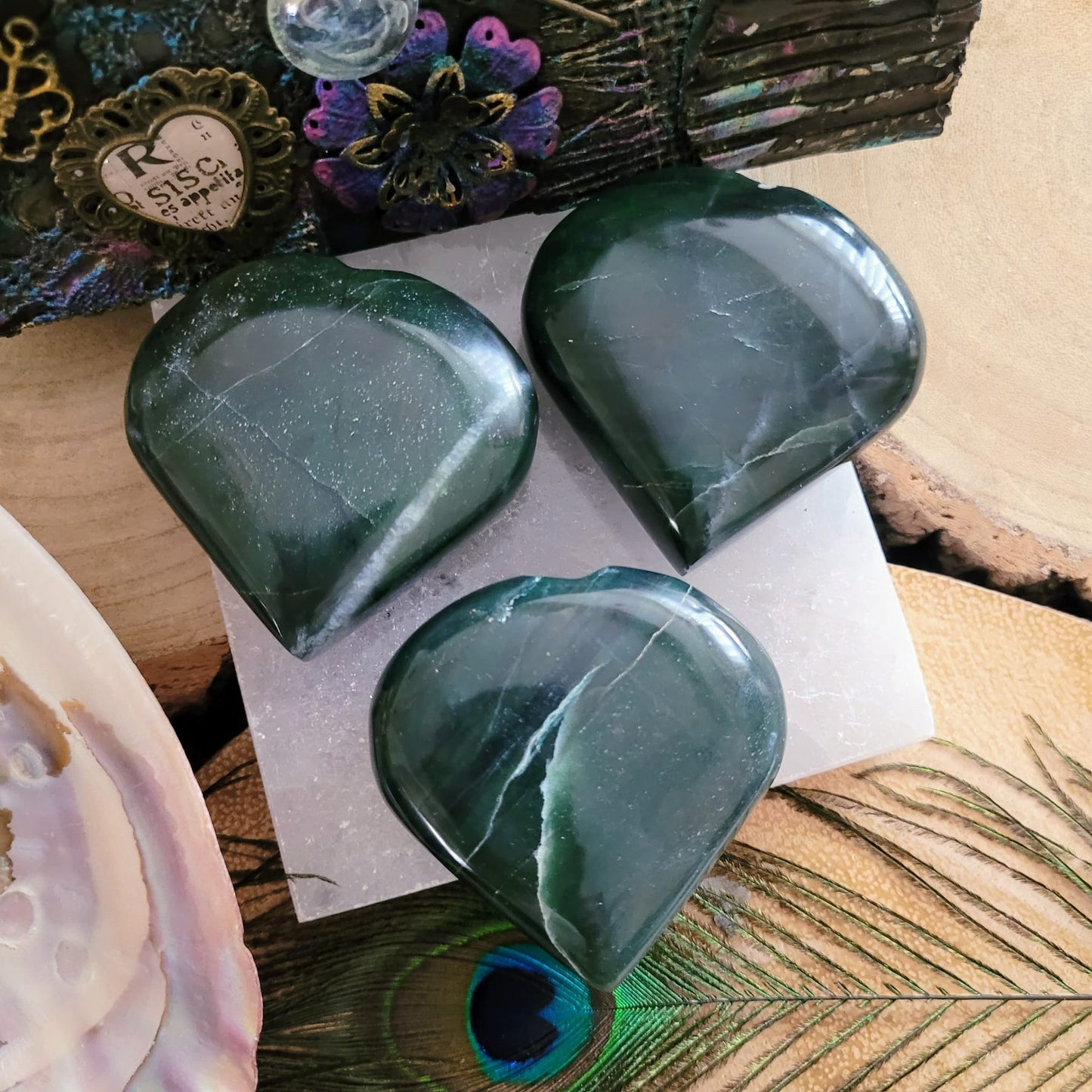 Green Jade Hearts 6-7cm