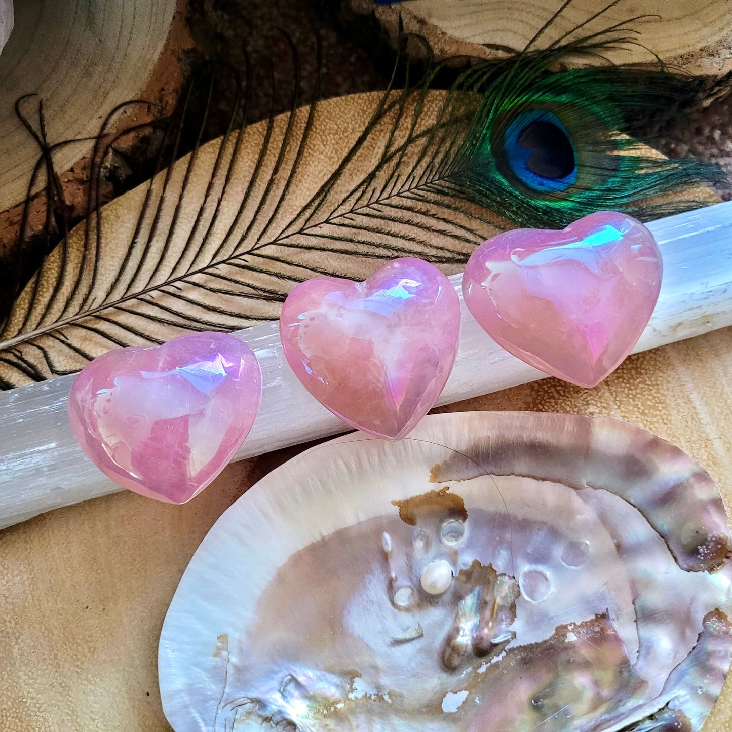 Rose Aura Quartz Hearts 5cm