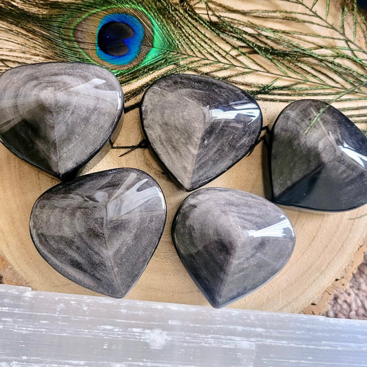 Sheen Obsidian Faceted Hearts 5-6cm