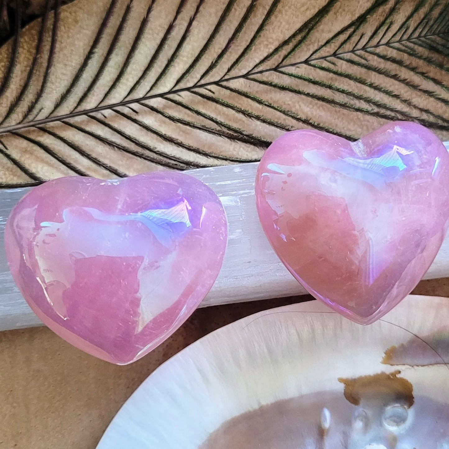 Rose Aura Quartz Hearts 5cm