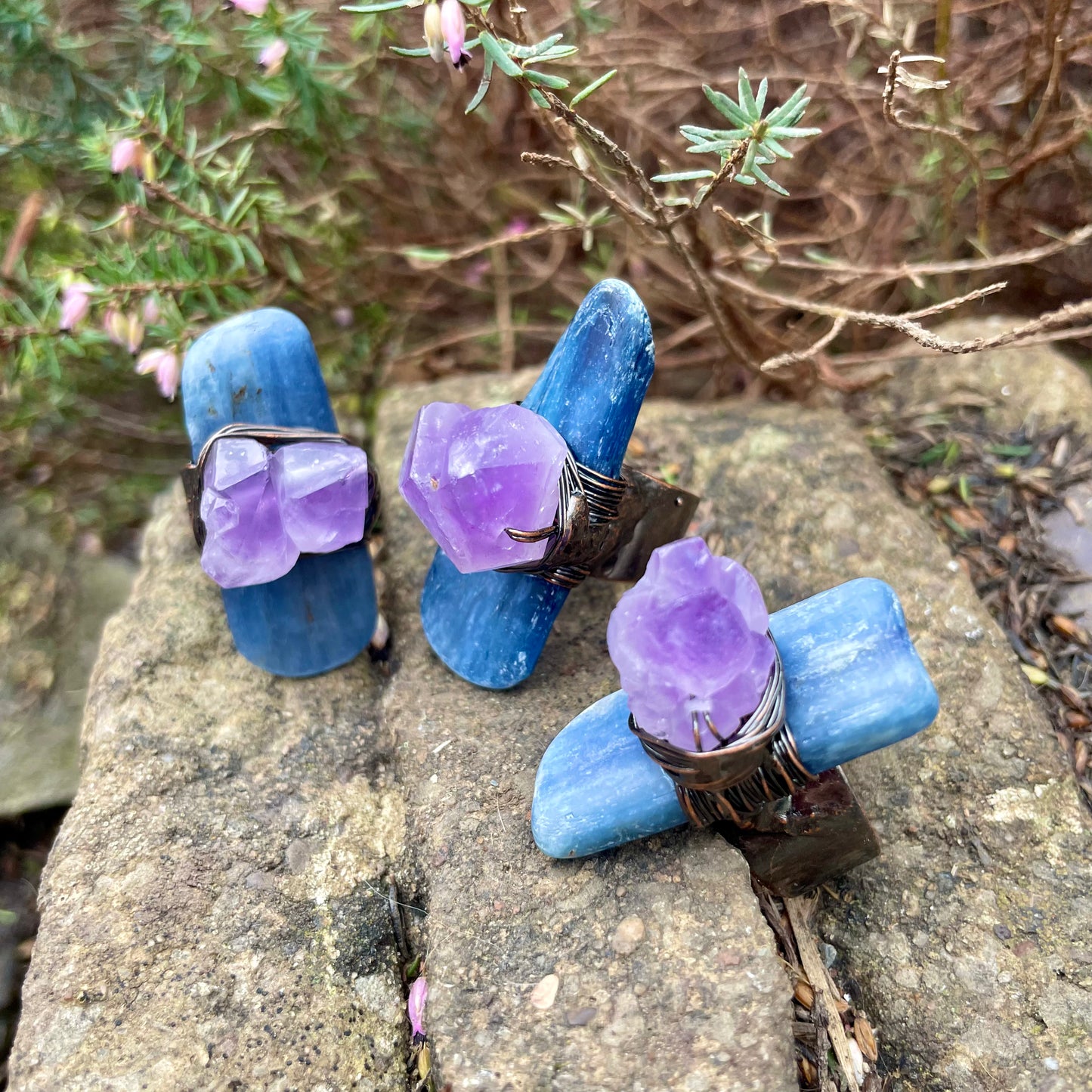 Kyanite Ring with Amethyst Raw Cluster 💜💙💜
