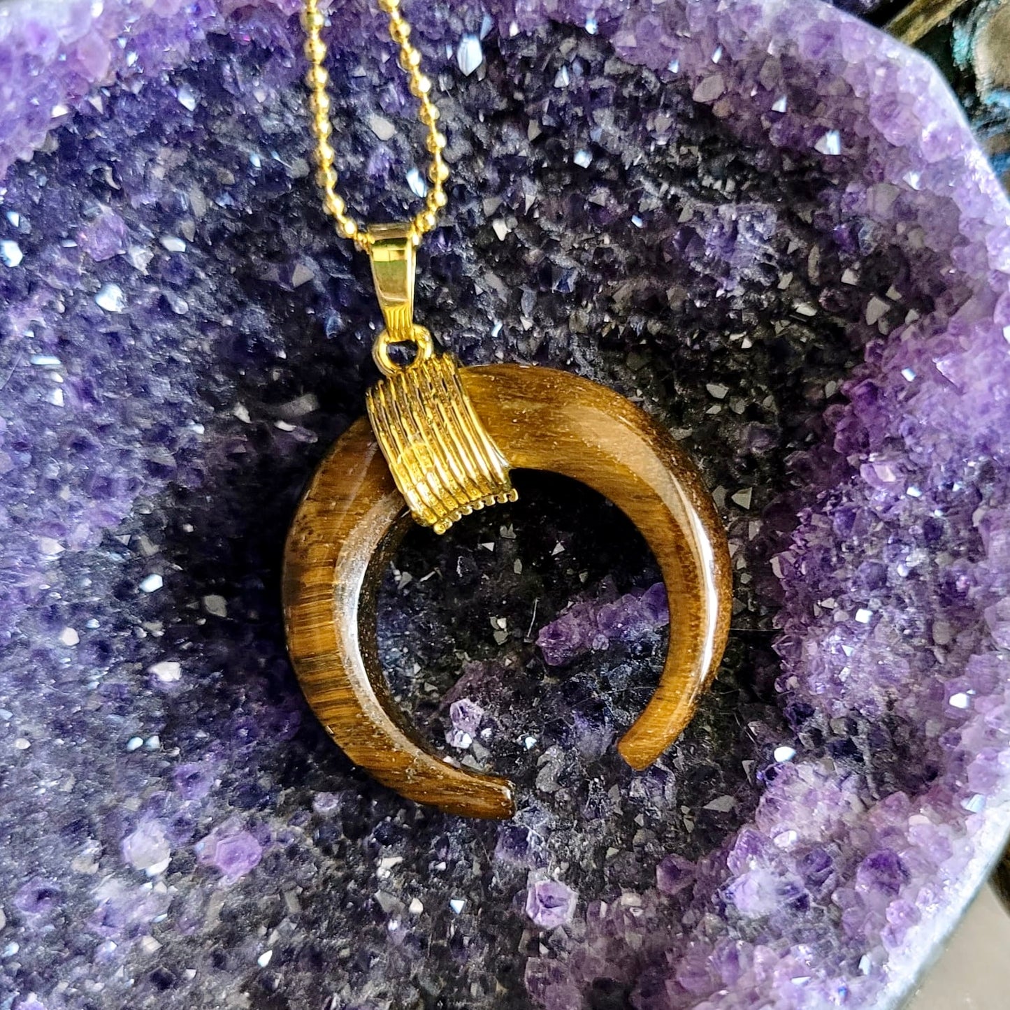 Tigers Eye Double Horn Protection Pendant