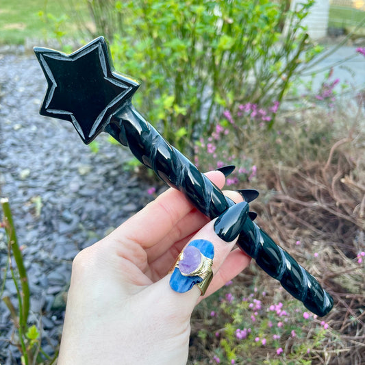 Black Obsidian Star Wand 8 Inches