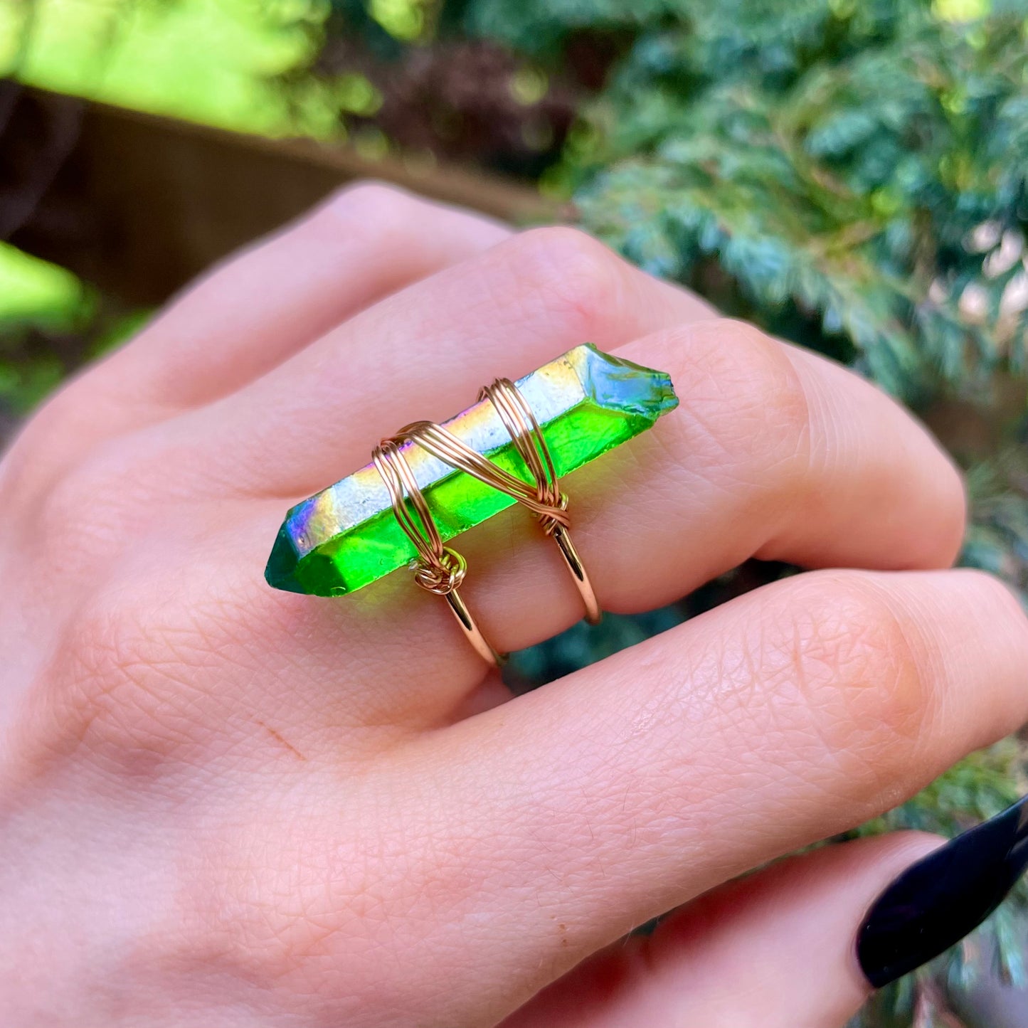 Apple Aura Quartz Wire Wrapped Rings 🍏💍✨
