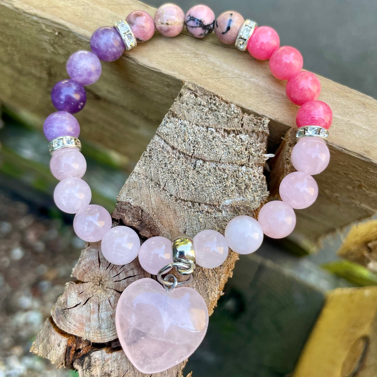 Rose quartz and rhodonite bracelet sales
