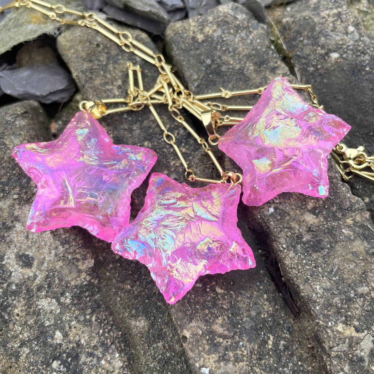 Rose Aura Quartz Star Necklace
