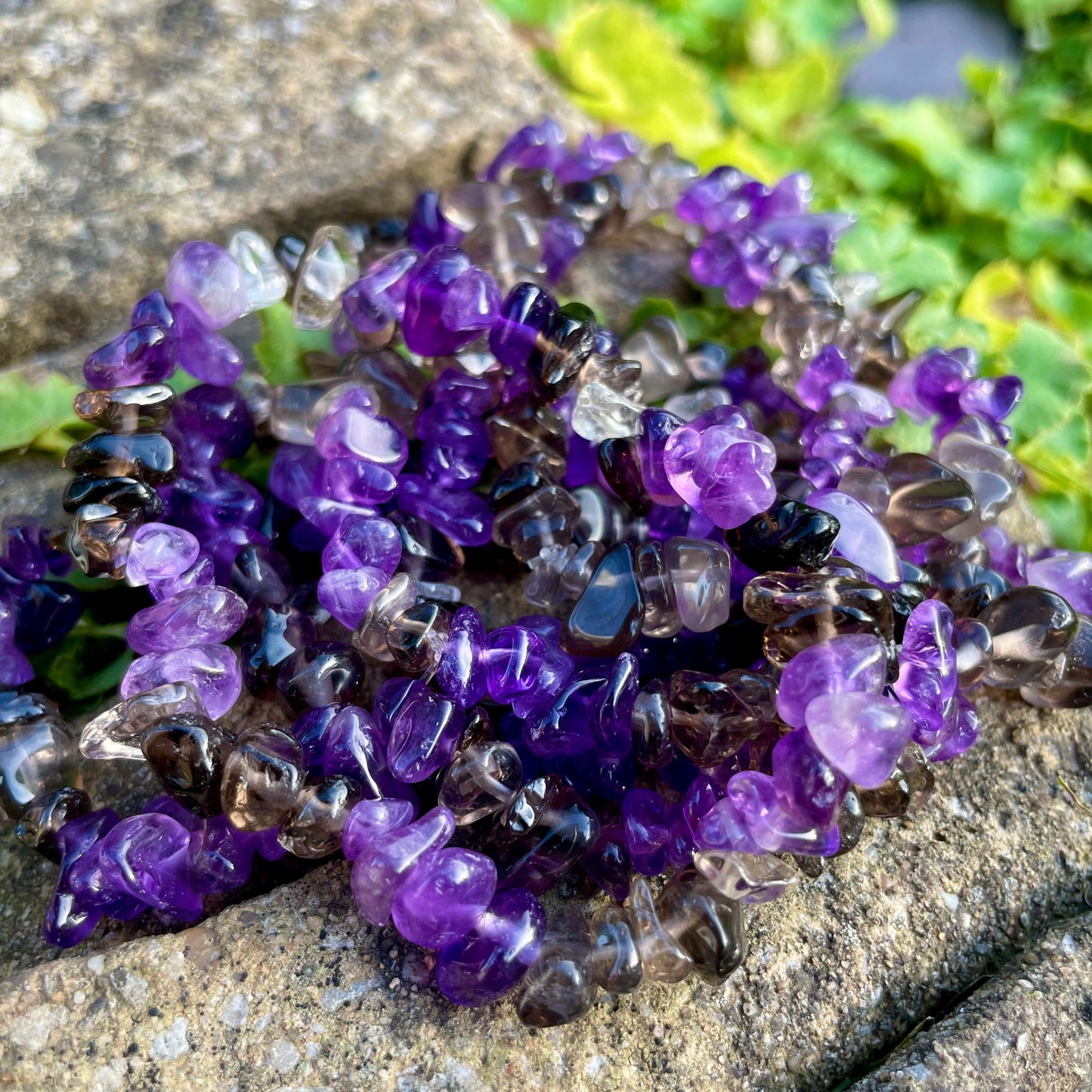 Smoky Quartz and Amethyst Chip Bracelets 🤎💜🤎