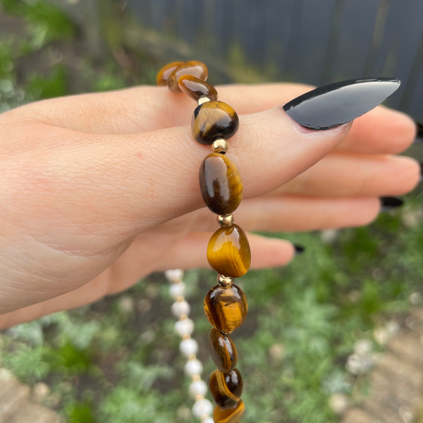 Tigers Eye and Pearl Choker Necklace