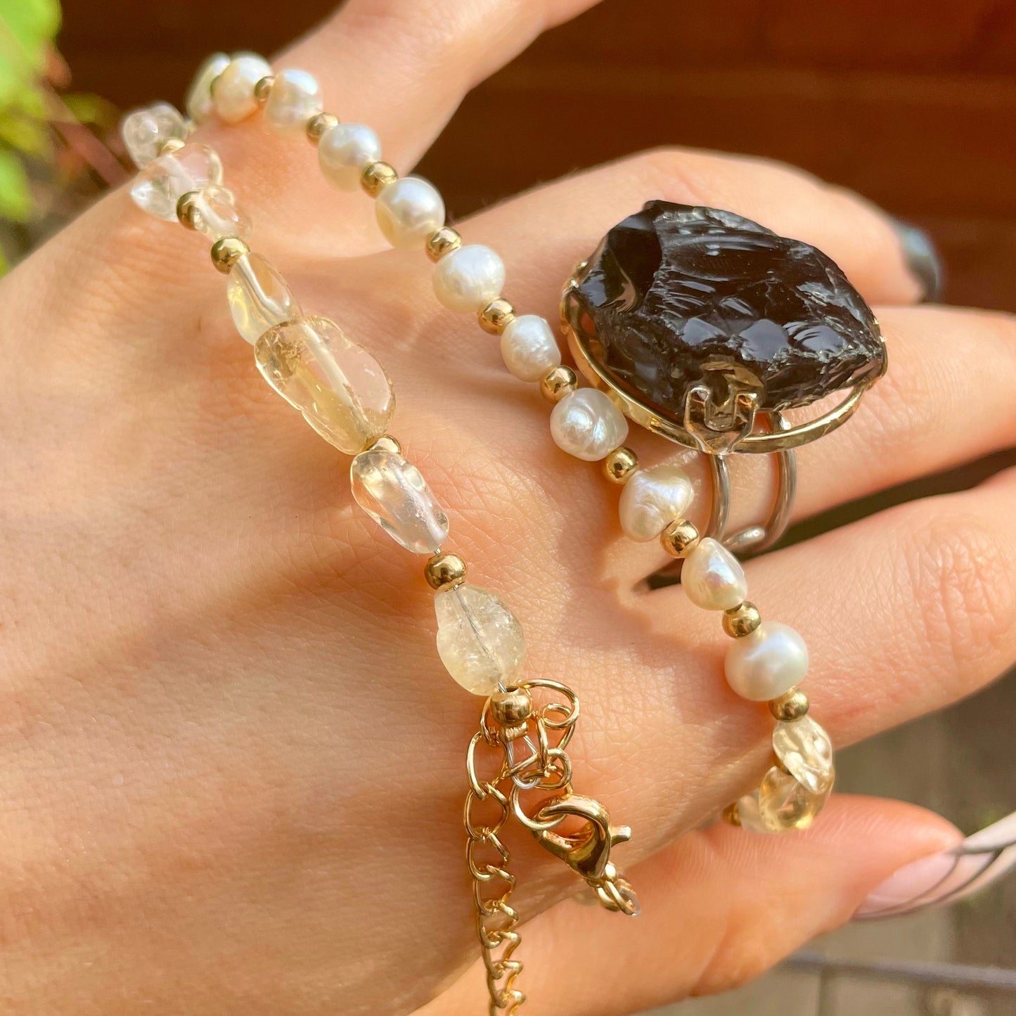 Citrine and Pearl Choker Necklace