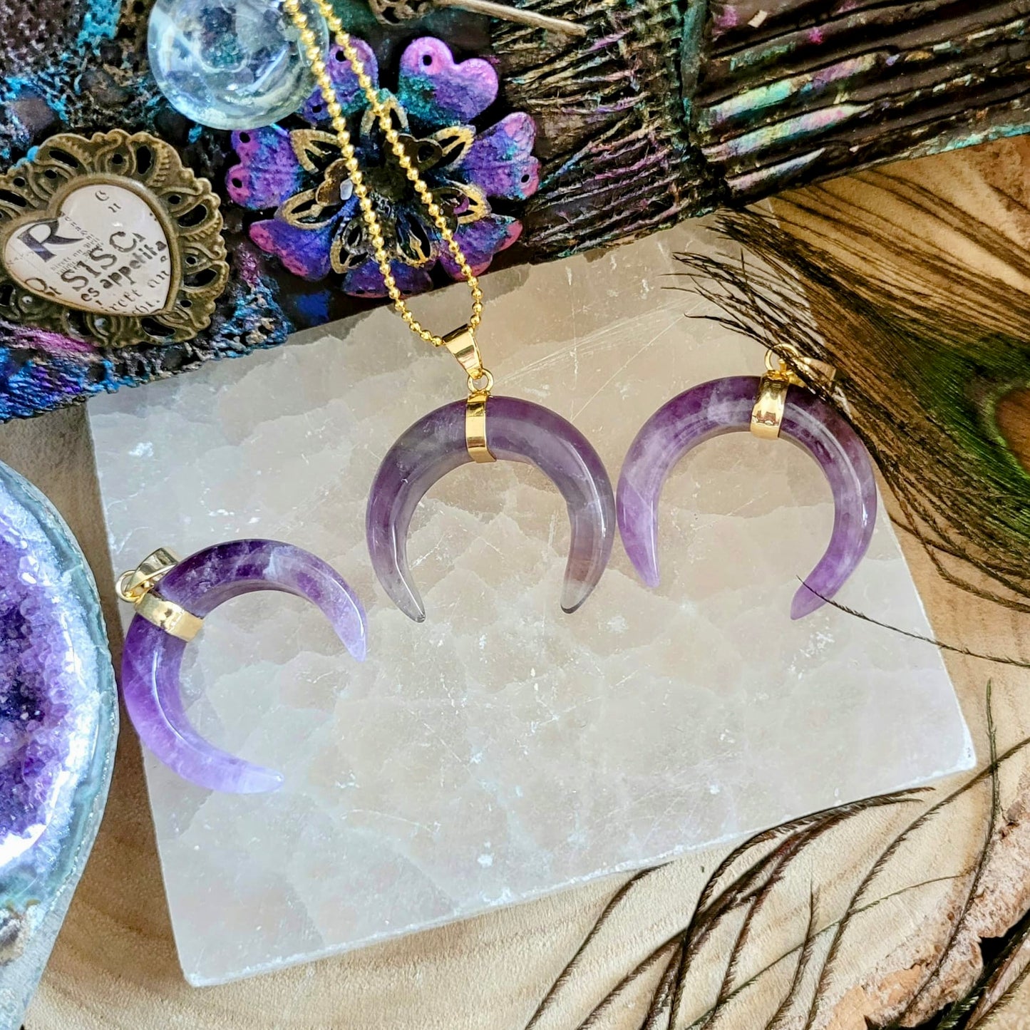 Amethyst Double Horn Protection Pendant
