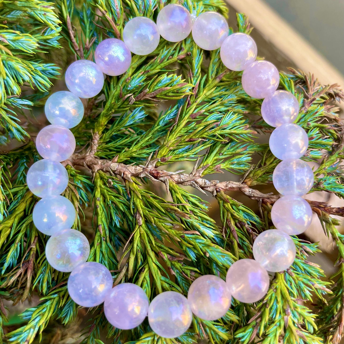 Rose Aura Quartz Beaded Bracelet 💗🔮🌈