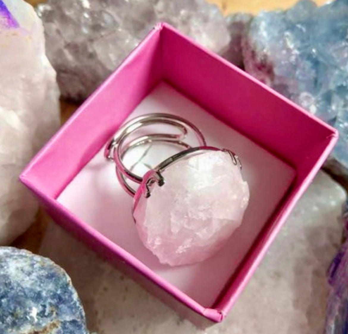 Rose Quartz Raw Statement Ring 🌸