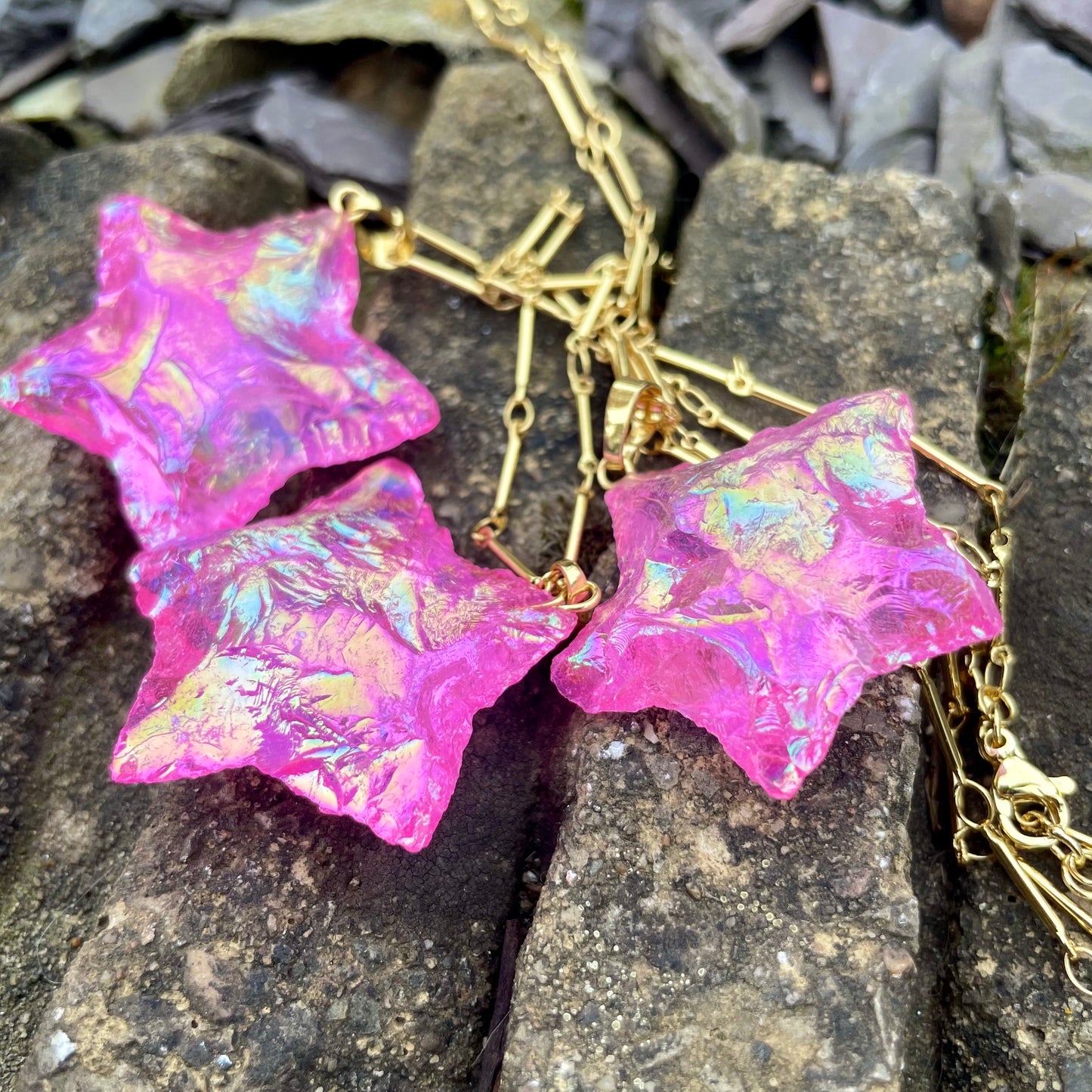 Rose Aura Quartz Star Necklace