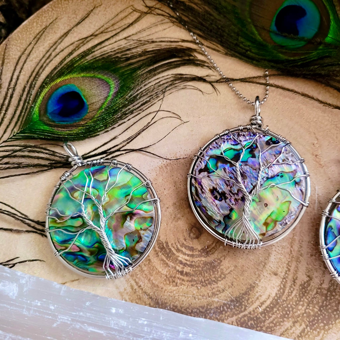 Abalone Shell Tree Of Life Wire Wrapped Pendants