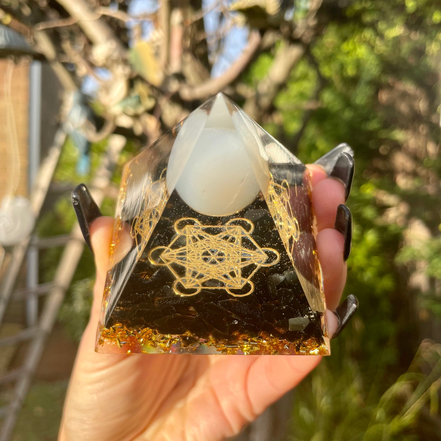 Black Tourmaline and Opalite Orgonite Pyramid 🖤🖤🖤
