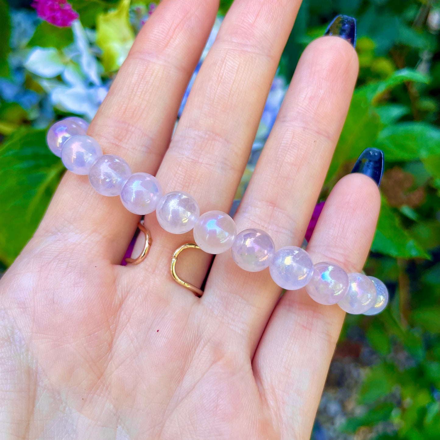 Rose Aura Quartz Beaded Bracelet 💗🔮🌈