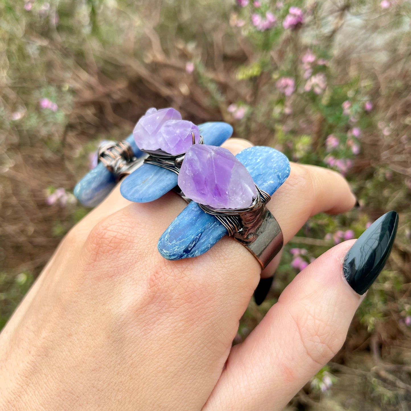 Kyanite Ring with Amethyst Raw Cluster 💜💙💜