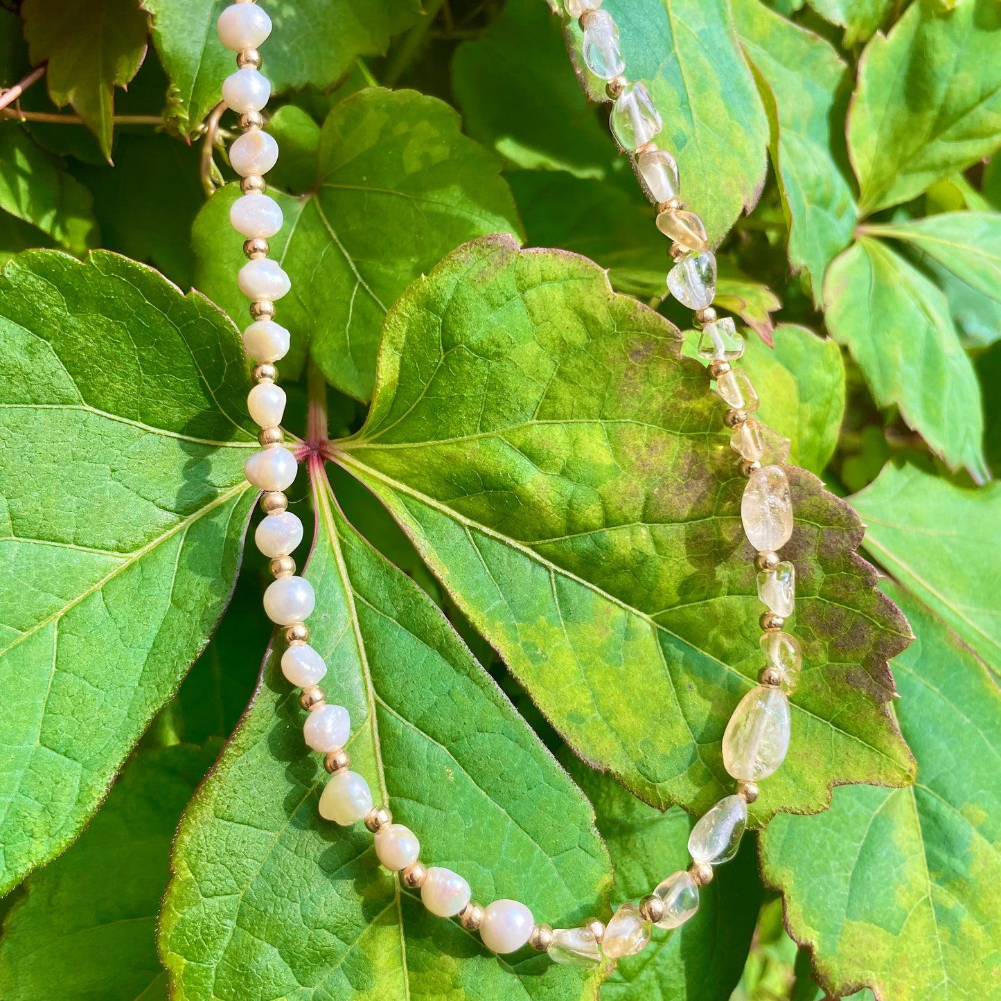 Citrine and Pearl Choker Necklace