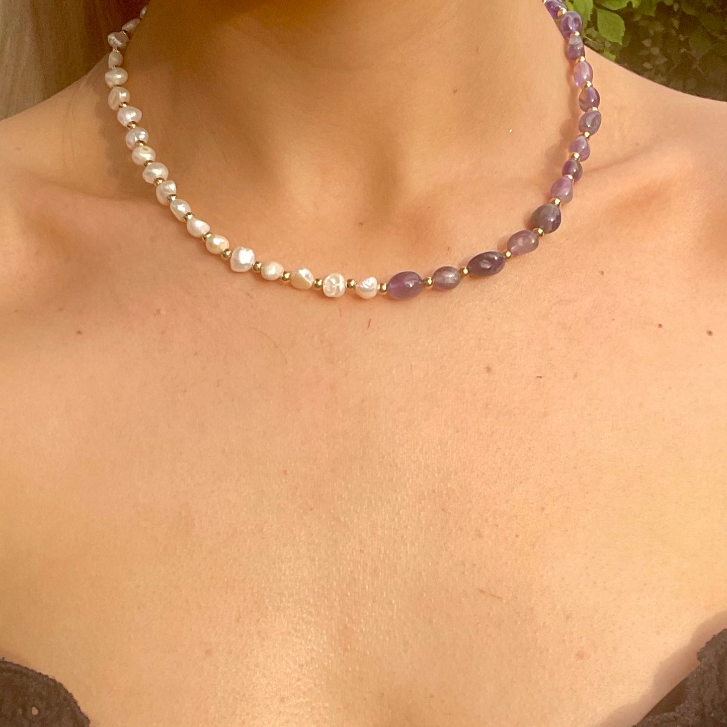 Amethyst and Pearl Choker Necklace