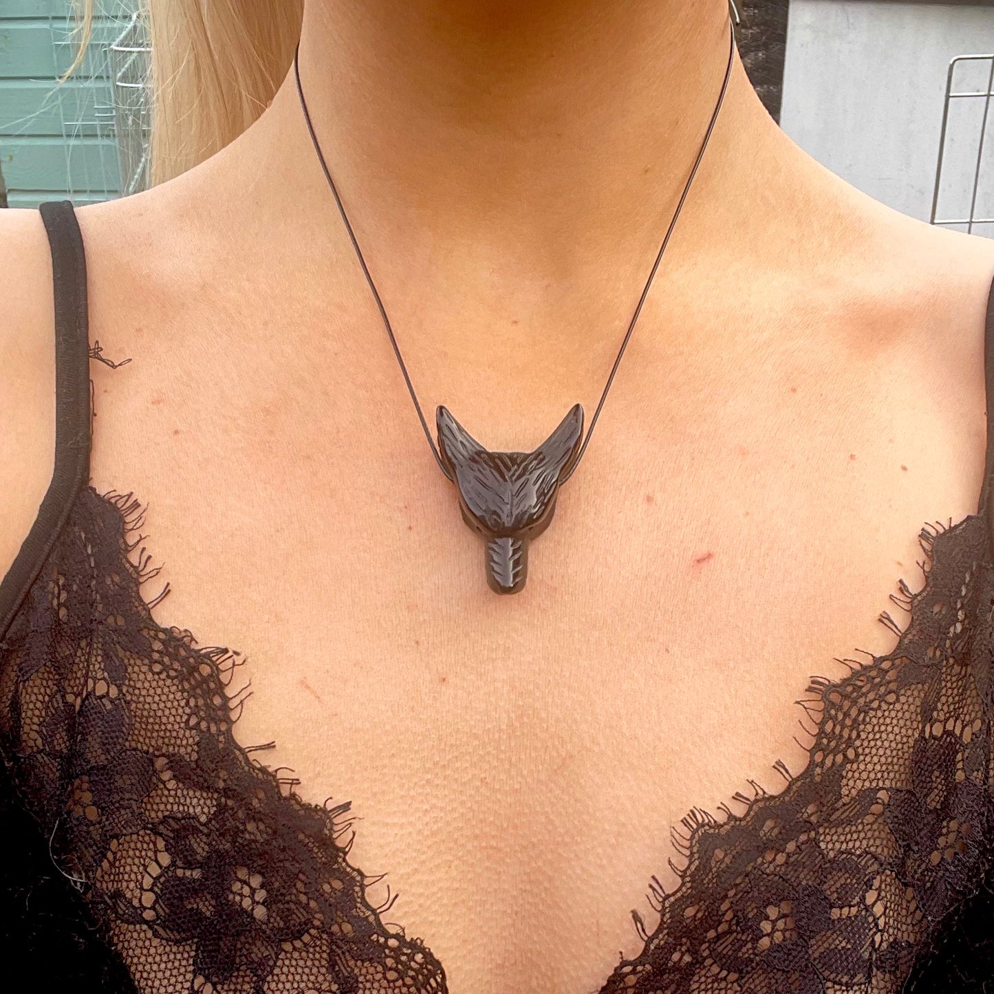 Black Obsidian Wolf Choker Necklace