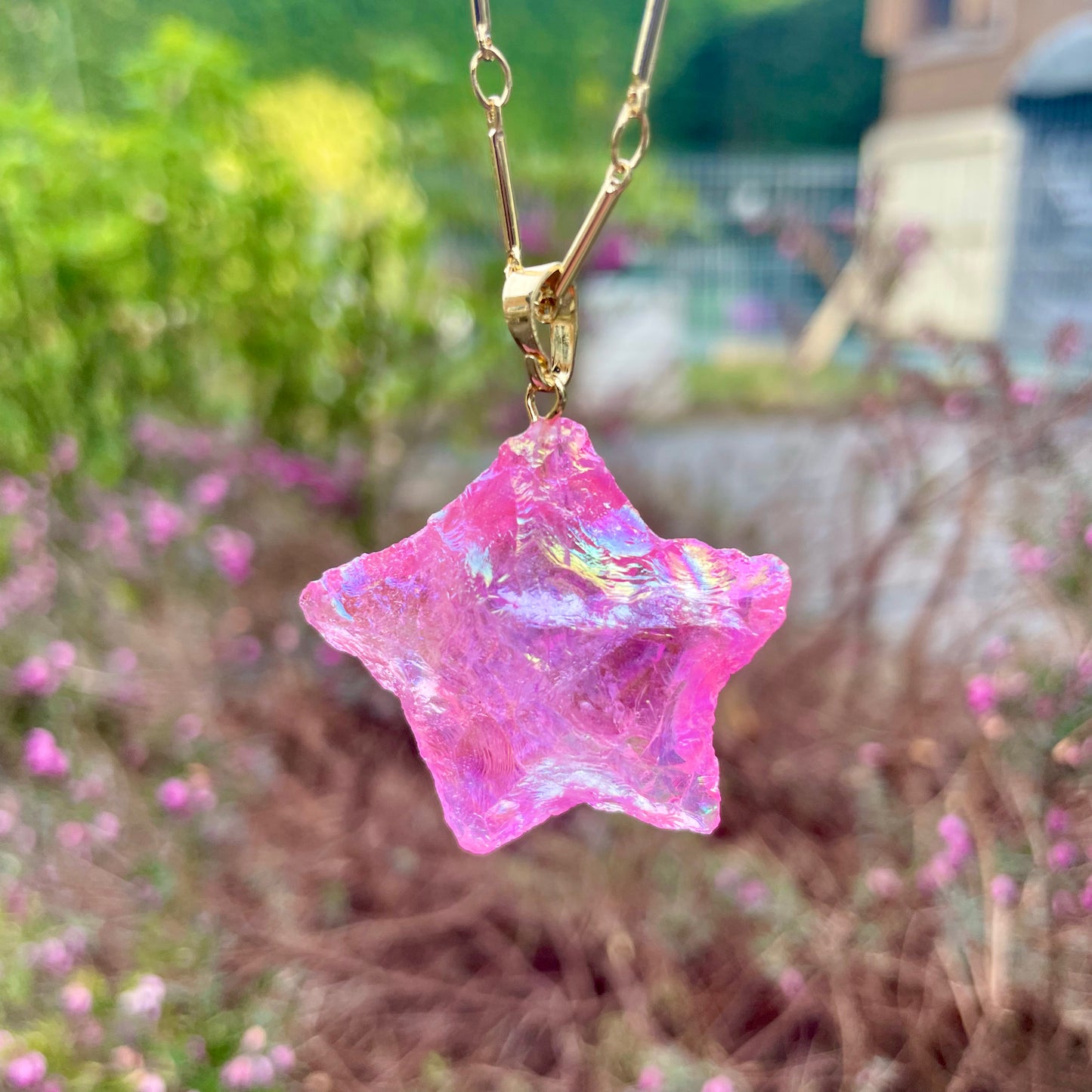 Rose Aura Quartz Star Necklace