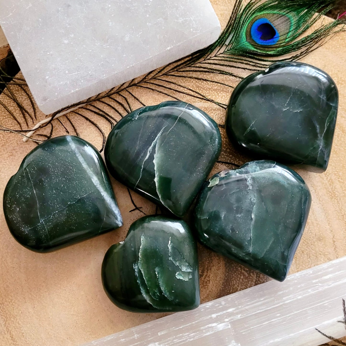 Green Jade Hearts 6-7cm