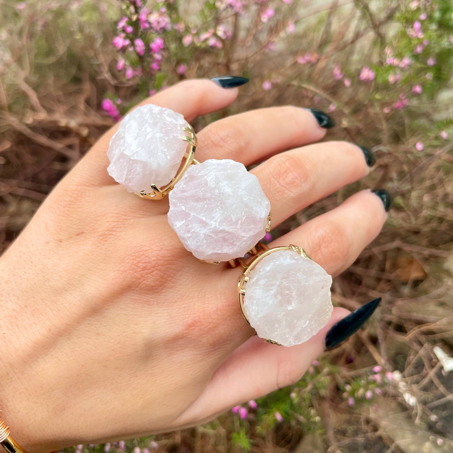 Rose Quartz Raw Statement Ring 🌸