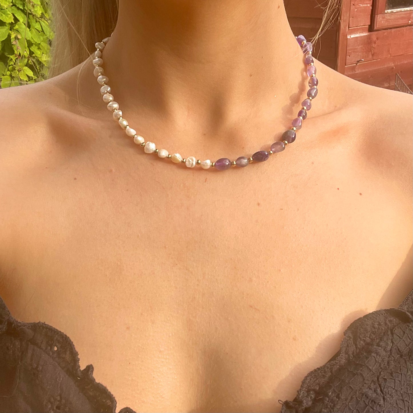 Amethyst and Pearl Choker Necklace