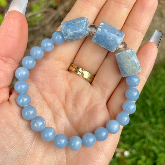 Angelite and Raw Celestite Beaded Bracelet 😇💎✨