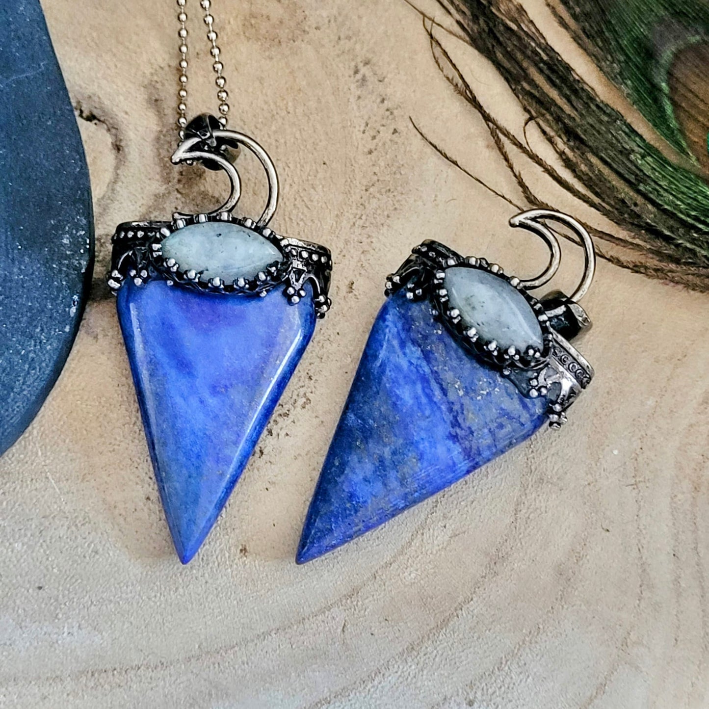 Lapis Lazuli and Labradorite Triangle Protection Pendant