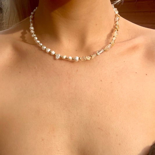 Citrine and Pearl Choker Necklace