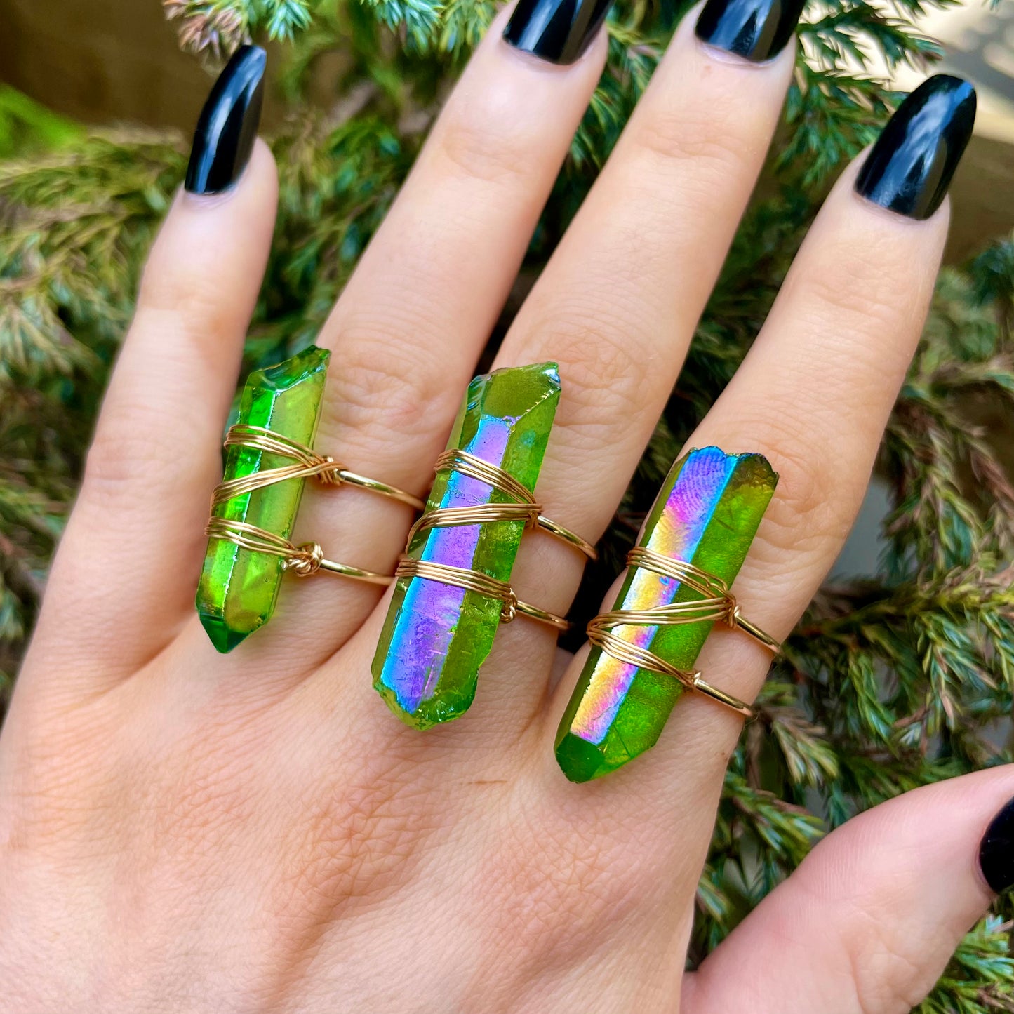 Apple Aura Quartz Wire Wrapped Rings 🍏💍✨