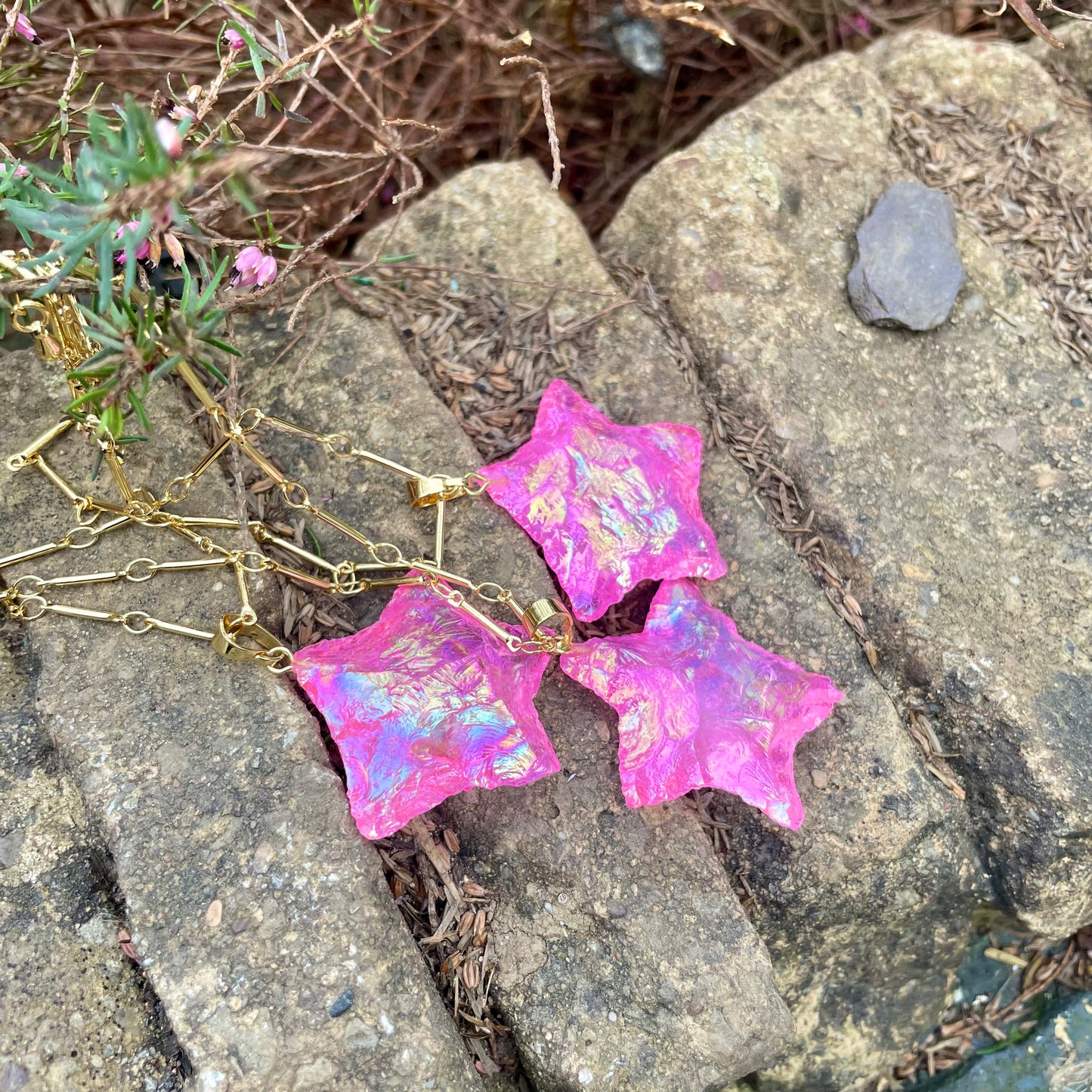 Rose Aura Quartz Star Necklace