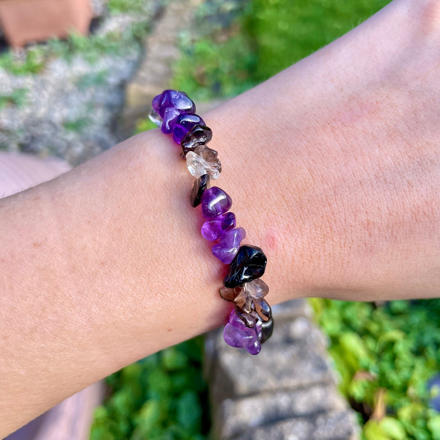 Smoky Quartz and Amethyst Chip Bracelets 🤎💜🤎