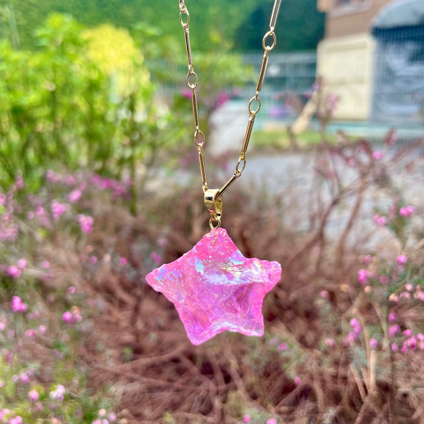Rose Aura Quartz Star Necklace