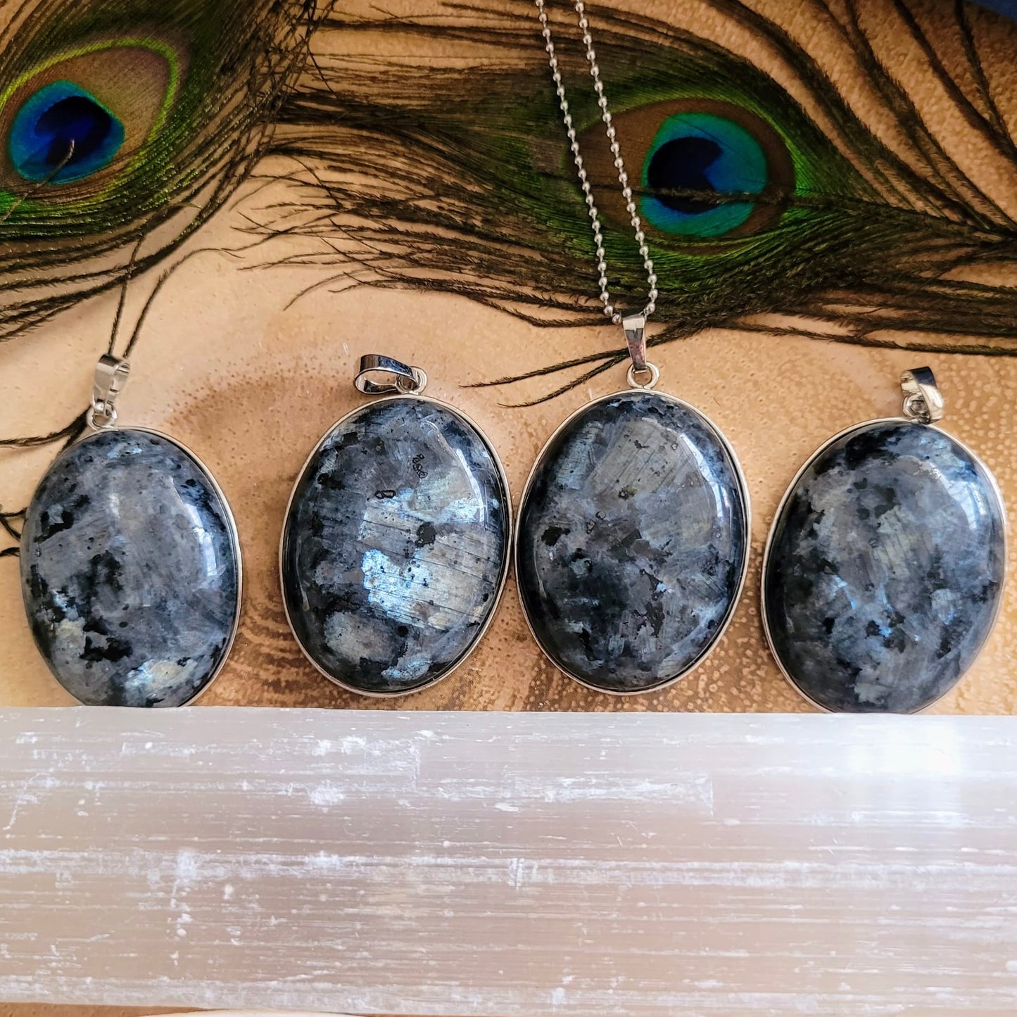 Black Moonstone Larvikite Oval Pendants