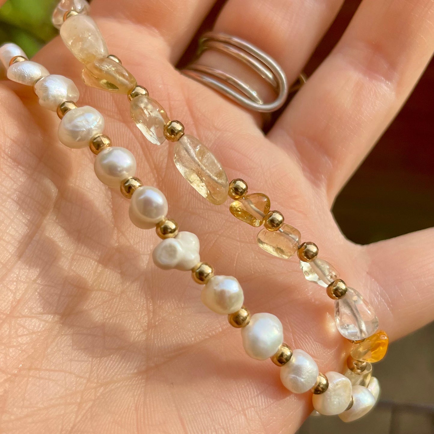 Citrine and Pearl Choker Necklace