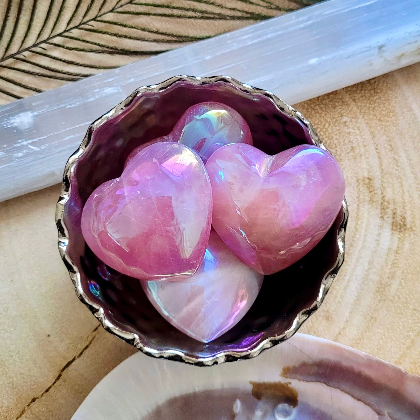 Rose Aura Quartz Hearts 5cm