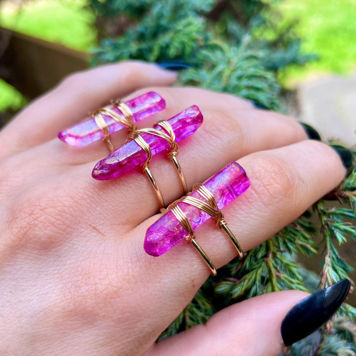 Rose Aura Quartz Wire Wrapped Rings 💗💍✨